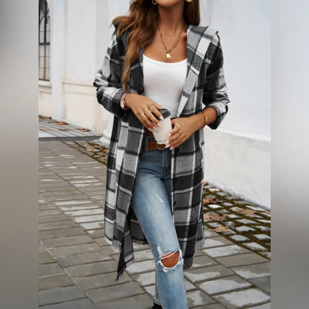 Ella hooded button down plaid coat - Picture 3 of 6